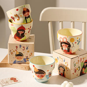Tasse de petit déjeuner en céramique pour enfants conception de dessin animé mignon lave-vaisselle passe au micro-ondes parent-enfant présente tasse <span class=keywords><strong>sans</strong></span> poignée - Product Image 1