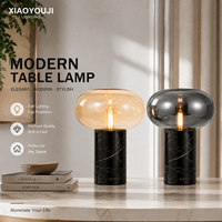 Lámpara de Mesa de Mármol Negro con Pantalla de Vidrio Ámbar E27, Lámpara de Noche Moderna, Iluminación Decorativa para el Hogar, Hotel, Dormitorio