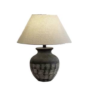 BIFANG Chinese Wabi-sabi Vintage Ceramic Pot Bedroom Bedside Lamp Handmade Ceramic Column Fabric <strong>Lampshade</strong> <strong>Table</strong> Lamp - Product Image 4