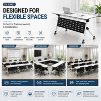 Table de réunion scolaire pliable contemporaine avec roulettes, bureau de conférence modulaire, structure en acier, mobilier de bureau SY-FM01