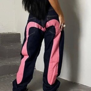 Jeans larghi a vita bassa <span class=keywords><strong>donna</strong></span> Streetwear <span class=keywords><strong>pantaloni</strong></span> <span class=keywords><strong>Cargo</strong></span> Cyber Goth autunno Streetwear <span class=keywords><strong>pantaloni</strong></span> in Denim con grafica a blocchi di colore - Product Image 2