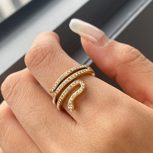 Serpentine Snake Ring 18K Gold Plated Stainless Steel Zircon Pave Setting Unisex Fashion Jewelry Gift Yiwu Origin - Product Image 3