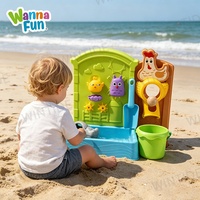 Meja Bermain Pasir & Air Plastik 2-in-1 WANNA FUN, Set Permainan Sensorik Memancing & Menjatuhkan Telur untuk Anak-anak, Permainan Luar Ruangan Musim Panas untuk Balita