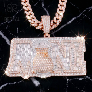 Custom VVS Moissanite Hip Hop Style Name Pendant Gra Certified Baguette Diamond <b>Iced</b> <b>Out</b> <b>Chain</b> Letter Pendant Men Bling Jewelry - Product Image 2