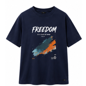 เสื้อยืดคอกลมพิมพ์ลายกราฟิกสีน้ำเงินกรมท่าสำหรับผู้ชายผ้าฝ้ายนุ่มเสื้อยืดโอเวอร์ไซส์ลำลองสตรีทแวร์แขนสั้น - Product Image 1