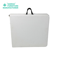 Table pliante professionnelle blanche SK-ZDZ-E003, 6 pieds, en plastique HDPE rectangulaire, portable pour les événements de jardin, le camping, avec pieds en acier