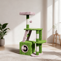 Arbre à chat moderne à 3 niveaux en bois, centre d'activités tout-en-un pour chats d'intérieur, avec condo confortable, hamac et poteaux à gratter en sisal