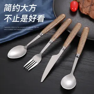 Hot Selling Marble Handle Stainless Steel Flatware 24pcs Knife Fork Spoon Set Desserts Spoon Steak Fork Cutlery Silverware Set