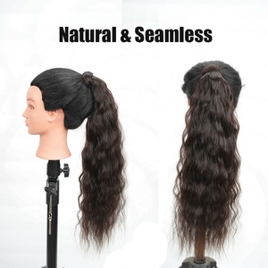 Extension de cheveux Remy naturelle noire longue et bouclée en forme de vague de maïs, queue de cheval enveloppante, douce et lisse, 22 pouces, cheveux indiens - Product Image 3