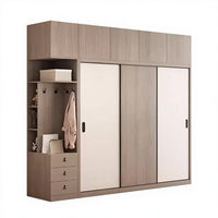 Armoire autoportante bicolore à portes battantes avec zone de suspension latérale, tiroirs supérieurs, rangement moderne pour chambre et hôtel, personnalisable