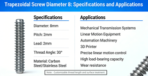 T型304不锈钢T8步进电机丝杆3D打印机梯形丝杆100mm 300mm长度带螺母丝杆 - Product Image 2