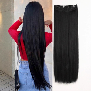 Extensions de cheveux raides Tocucc 50cm 60cm 70cm 80cm 100cm, postiche femme à cinq clips, en fibre haute température teinte - Product Image 2