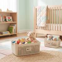 Panier de rangement empilable WONFUN en PP avec couvercle, organiseur de vêtements et de sous-vêtements, rayé, ajouré, multifonctionnel et durable