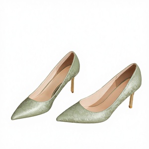 Niche French & Chinese Style Elegant Women's Formal Summer Solid Green PU Upper Stiletto <b>Heel</b> Slip-On Pointed Toe Shoes 2024 - Product Image 2