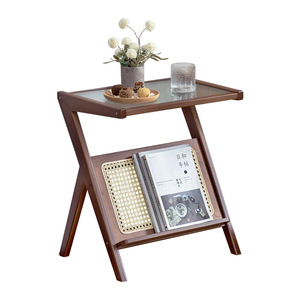 Japanese Style Rattan Glass <b>Side</b> <b>Table</b> With Storage For Living Room <b>Sofa</b> Coffee <b>Table</b> Bedside Use - Product Image 5