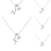 Collier en argent plaqué avec pendentif en zircon rose en forme de planète, initiale personnalisée en écriture cursive, chaîne serpent pour femmes