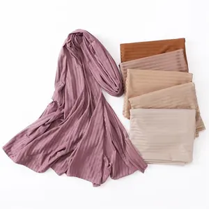 2022 New Solid Color Stripe Muslim Jersey Hijab Elastic Breathable Headscarf Wrap Scarf for Women Shawl Instant Adult Polyester