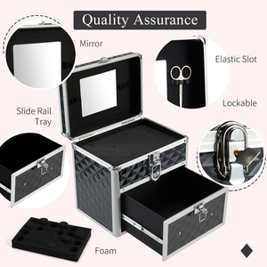 Professional Nail Polish Organizer <b>Case</b> with Mirror and Drawer Beauty Artist <b>Makeup</b> Train <b>Case</b> Large Cosmetic Storage Box - Product Image 3