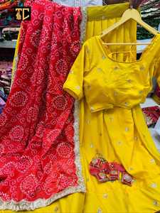 Lehenga indien en soie bandhani chinnon de taille unique, brodé et cousu, avec dupatta, robe de mariée indienne et pakistanaise - Product Image 2