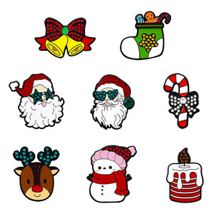 Rendier Sneeuwpop Kerstman Kerstspeld Verguld Metaal Zinklegering Anime Zachte Emaille Kerstcadeaus met Diamanten - Product Image 1