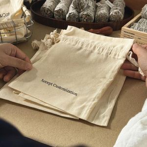 Custom Wholesale 100% Organic Cotton <b>Drawstring</b> <b>Pouch</b> Bag Reusable Cotton Muslin Bag - Product Image 2