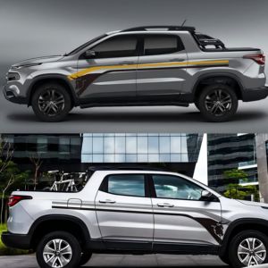 Autocollants latéraux en vinyle résistant aux UV pour camion <span class=keywords><strong>Fiat</strong></span> Toro avec porte de jupe imperméable à rayures de course - Product Image 4