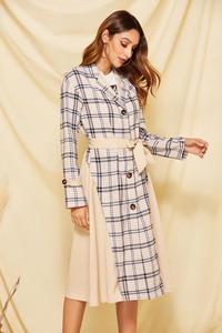 Ropa de otoño para <span class=keywords><strong>mujer</strong></span> de invierno de color caqui estampado de manga larga solapa señoras medio larga <span class=keywords><strong>chaqueta</strong></span> <span class=keywords><strong>mujer</strong></span> abrigo - Product Image 3