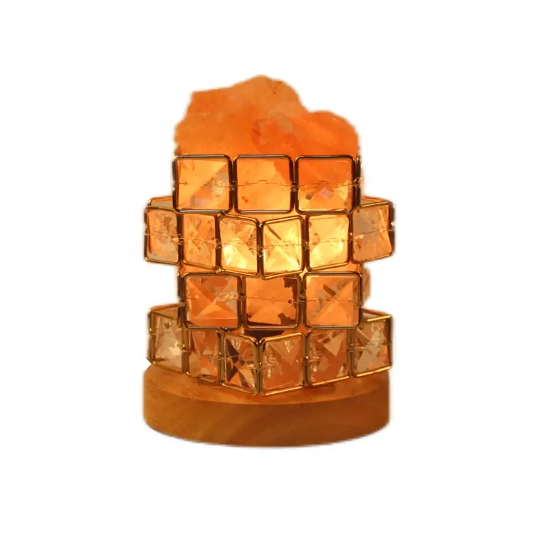 Großhandel Magic Cube Shape Salz lampe mit rosa Steinsalz brocken blockiert Himalaya Nachtlicht