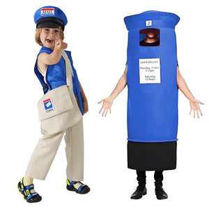 Disfraz de cartero para niños, chaleco azul con diseño de buzón, conjunto de tres piezas para 5 a 7 años, juego de rol, actuación, cosplay. - Product Image 1