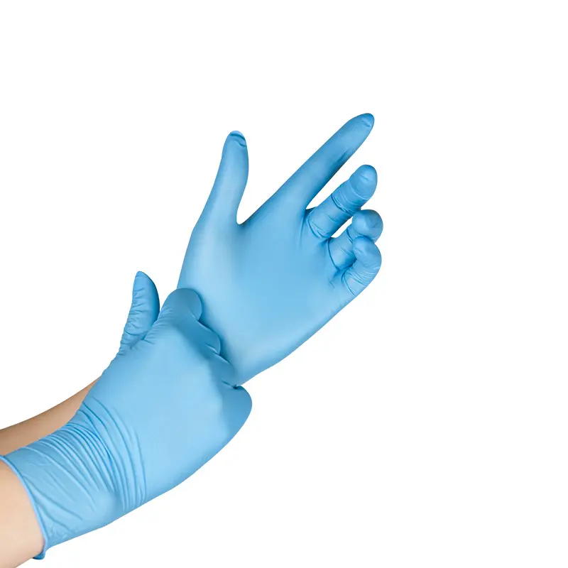 Toptan üreticileri ucuz özel muayene tek kullanımlık toz ücretsiz ucuz ekran kavrama mavi nitril eldiven