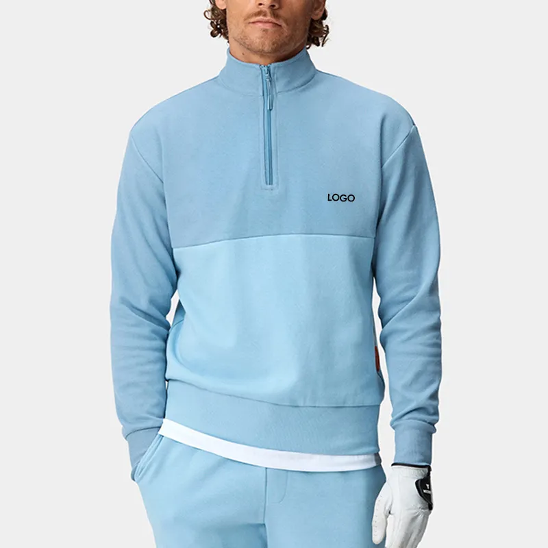 Kaus Bulu Domba Ritsleting 1/4 Kasual Pria Kustom Pullover Poliester Pria untuk Golf Luar Ruangan