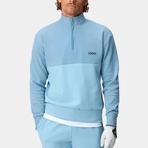 Customized Men's Solid Color Casual 1/4 Zip Fleece Sweatshirt Hoodie Men's polyester Pullover for Outdoor Golf