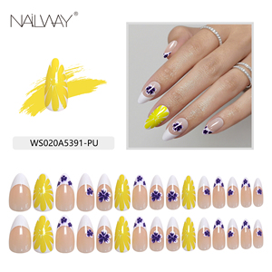 Uñas Postizas de Gel <span class=keywords><strong>con</strong></span> Punta <span class=keywords><strong>Francesa</strong></span> en Color <span class=keywords><strong>Amarillo</strong></span> Nailway, Uñas Postizas de Almendra para Mujer, <span class=keywords><strong>Manicura</strong></span>, 24 Piezas - Product Image 5