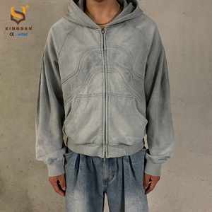 Sweat à capuche zippé de luxe OEM personnalisé pour homme, coupe structurée, en coton épais 500 GSM, délavage acide, style streetwear - Product Image 3