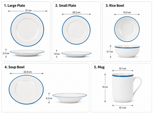Service de vaisselle de luxe en porcelaine blanche nordique européenne à motif végétal, bord large rouge et bleu, empilable, pour hôtels et restaurants commerciaux - Product Image 5