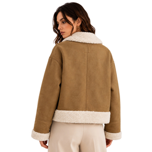 Nuovo <span class=keywords><strong>cappotto</strong></span> alla moda da <span class=keywords><strong>donna</strong></span> <span class=keywords><strong>in</strong></span> <span class=keywords><strong>pelliccia</strong></span> sintetica reversibile corta <span class=keywords><strong>con</strong></span> cerniera tinta intrecciata: capispalla retrò Eco-Friendly ODM/OEM - Product Image 3