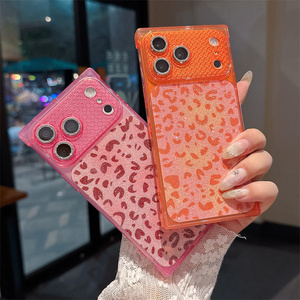 เคสโทรศัพท์มือถือลายเสือดาวหรูหรา ประดับกลิตเตอร์ สำหรับ iPhone 18 17 16 15 14 Pro Max พร้อมกระจกป้องกันเลนส์กล้อง ดีไซน์มุมฉาก ฝาหลังแบบมีประกาย - Product Image 1
