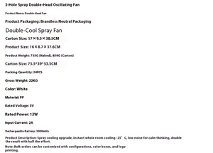 Ventilateur à brume d'eau rechargeable à double tête, contrôle mécanique, haute vitesse, pour la maison, <span class=keywords><strong>les</strong></span> voyages, le camping, tour de pulvérisation à double tête, humidificateur - Product Image 6