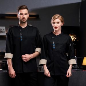 Diseño Simple un botón personalizado Hotel cocina algodón poliéster Chef chaquetas restaurante chino Chef uniformes mujeres - Product Image 3