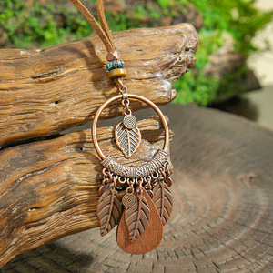 Colliers pendentifs en alliage de cuivre avec pierre turquoise, style bohème, bijoux unisexes tendance, motif végétal, serti clos - Product Image 3