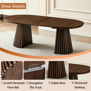 Wooden Round Coffee <b>Table</b> Flexible Extendable Oval Design Multi-functional Space-saving Living Room Furniture - Product Image 4