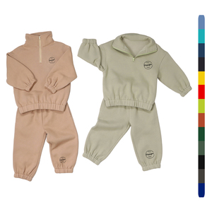Pull d'entraînement personnalisé 280 g/m² en éponge française quart de fermeture éclair pour enfants Style de base élastique côtelé col montant impression d'automne blanc hiver - Product Image 1