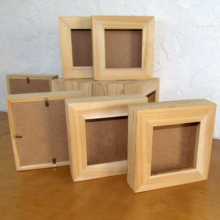 Boîte à ombrage vide, carré en bois personnalisé, cadre Photo 3D profondeur, boîte en bois