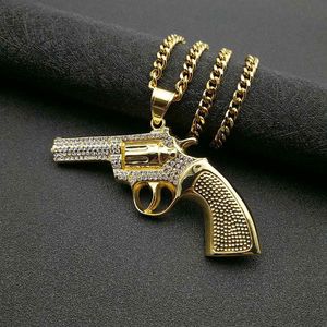 Yunnique Asymmetrical <b>Titanium</b> Steel Gold Plated Diamond Pave Setting Revolver Pendant Necklace Men's Hip Hop Party Jewelry - Product Image 1