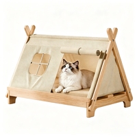 Cama Elevada Moderna de Madera para Perros y Gatos, Diseño Sólido con Cierre de Correa, Casa Cerrada Acogedora para Mascotas Pequeñas, Apta para Todas las Estaciones