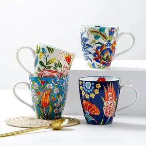 Gifts Handmade painting decorative pattern 550ml Ceramic Coffee tea hot drink Cup White Mugs With Handle