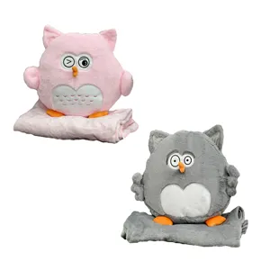 Manta de almohada de búho de felpa de nuevo diseño 2 en 1, juguetes de animales de peluche de dibujos animados, almohada