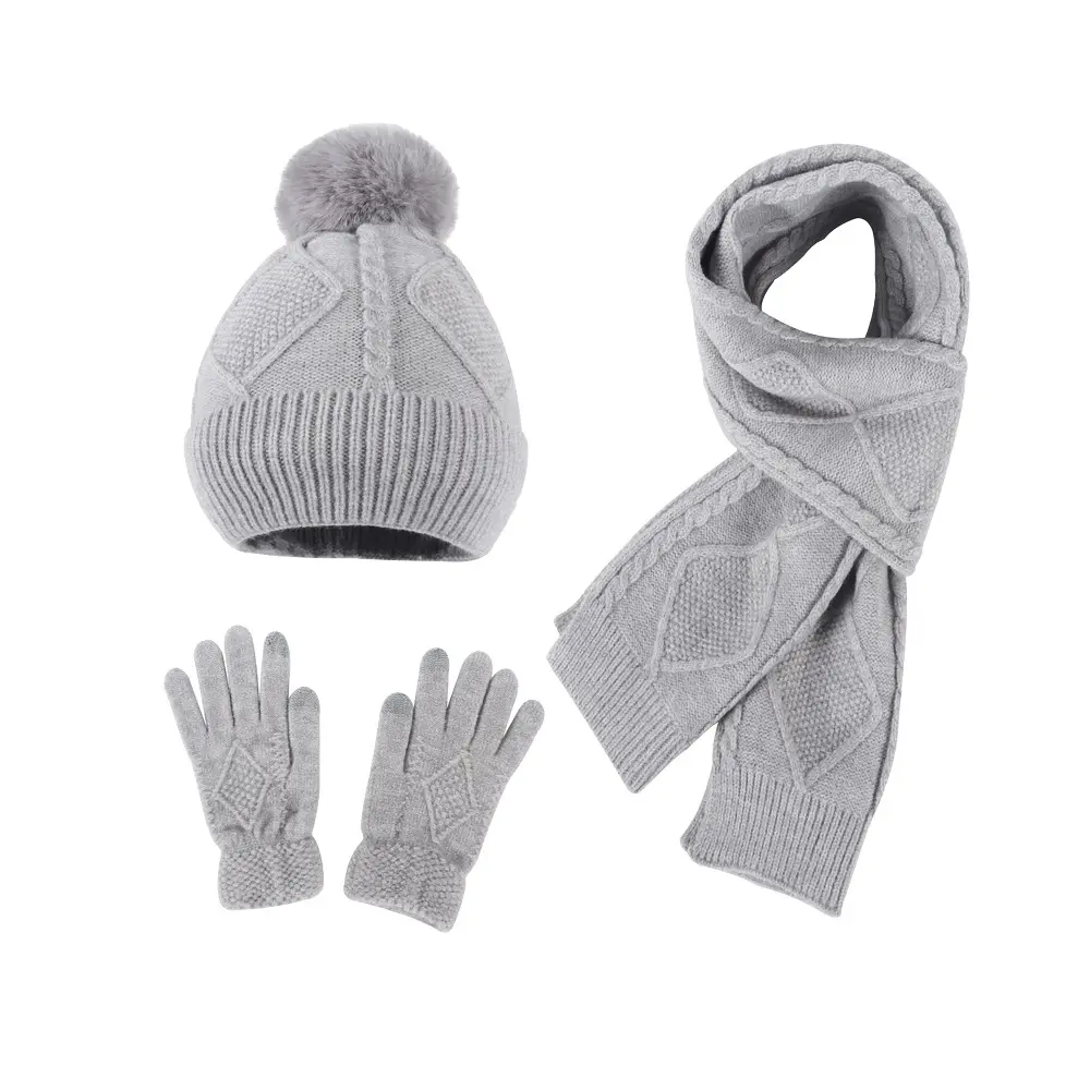 Wholesale 3pcs Set Knitted Winter Wool Beanie Cap Girls Boys Scarf Hat And Glove Sets Cute Kids Winter Hats And Gloves And Scarf