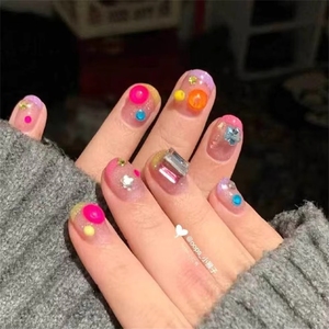 <span class=keywords><strong>Faux</strong></span> ongles carrés courts de haute qualité à couverture complète, mignons, pour l'été, en acrylique, à presser, pour enfants - Product Image 4