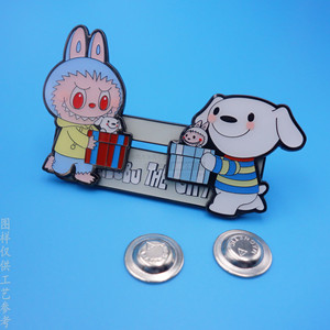 Badge métallique de dessin animé, forme irrégulière, nickel brillant, peinture double face, électroplaqué, alliage de zinc, boucle papillon - Product Image 4